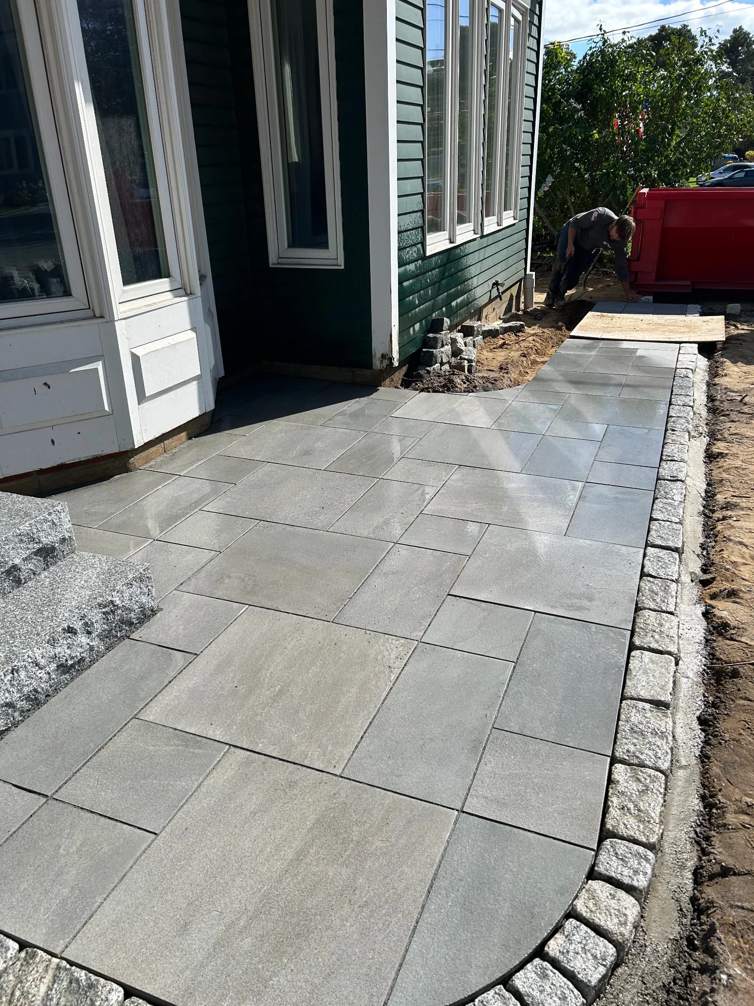 Stone Patio with Cobblestone border