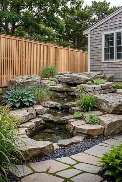 backyard-waterfall Backyard Stone Waterfall Feature